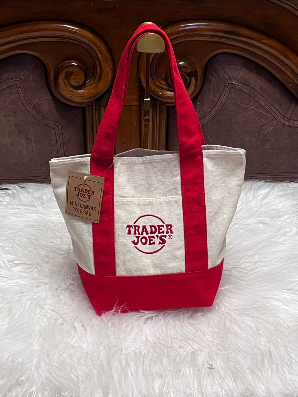 Trader Joe's NWT  Mini Canvas Tote in Cream and Red